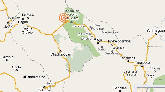 Das Epizentrum nordöstlich von Bagua. Bild: Google / IGP